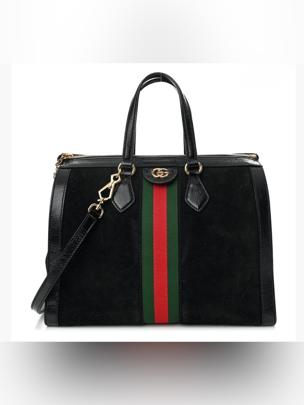 Gucci Black Suede Ophidia Medium Boston Bag